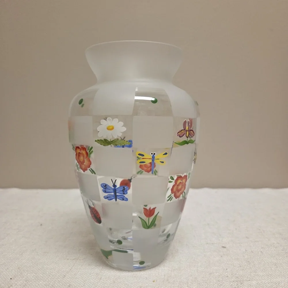 Lenox Nature's Splendor Vase‎ Hand Painted Crystal Bugs Bees Flowers Signed